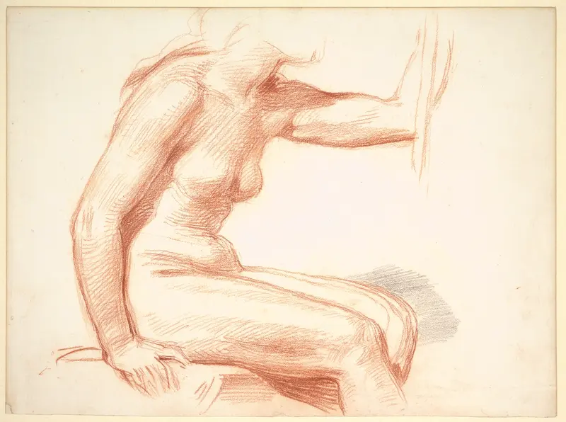 Study of a female nude, seated Wall Art by George Richmond - High-Resolution Digital Print