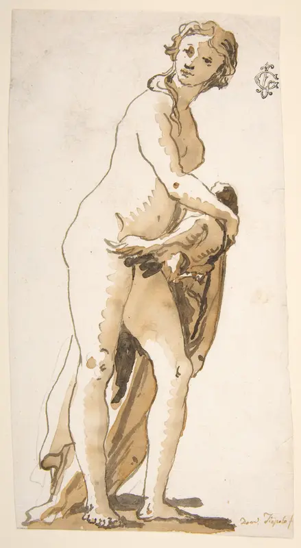 Study of a Garden Sculpture: Leda? Wall Art by Giovanni Domenico Tiepolo - High-Resolution Digital Print
