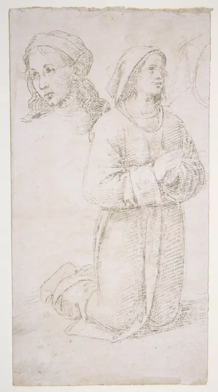 Study of a Kneeling Youth and of the Head of Another Wall Art by Perugino (Pietro di Cristoforo Vannucci) - High-Resolution Digital Print