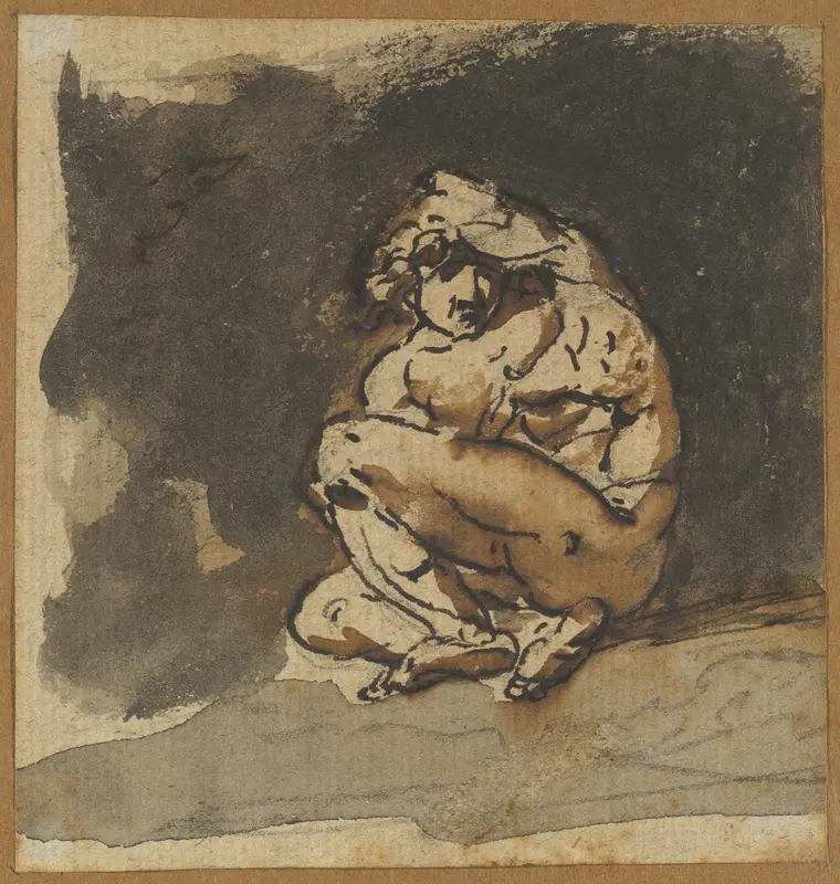 Study of a Male Nude (Althaemenes) Trying to Hide Himself Wall Art by Nicolai Abraham Abildgaard - High-Resolution Digital Print