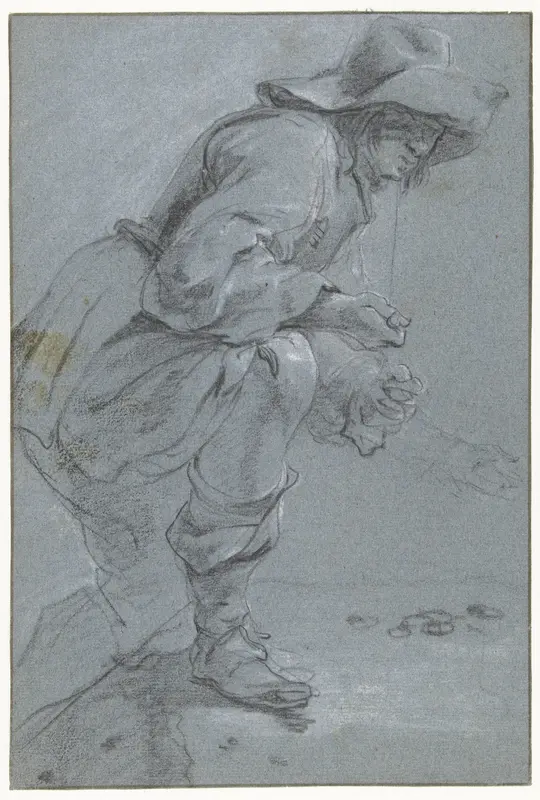Study of a Man Playing Knucklebones Wall Art by Jan Baptist Weenix - High-Resolution Digital Print