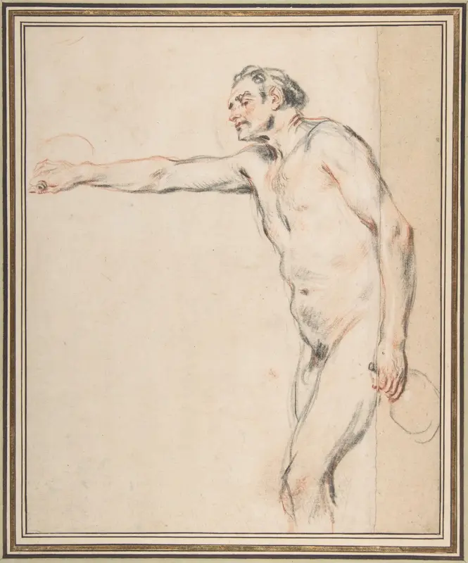Study of a Nude Man Holding Bottles Wall Art by Antoine Watteau - High-Resolution Digital Print