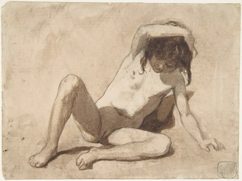 Study of a Nude Young Girl Wall Art by August Xaver Karl von Pettenkofen - High-Resolution Digital Print