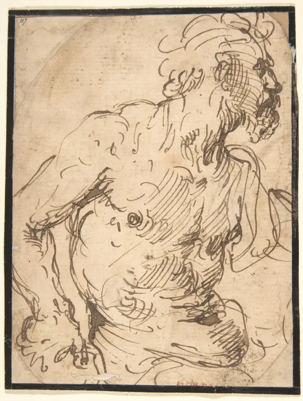 Study of a Seated Nude, Bearded Man in Half-Length Wall Art by Francisco de Herrera, the Elder - High-Resolution Digital Print