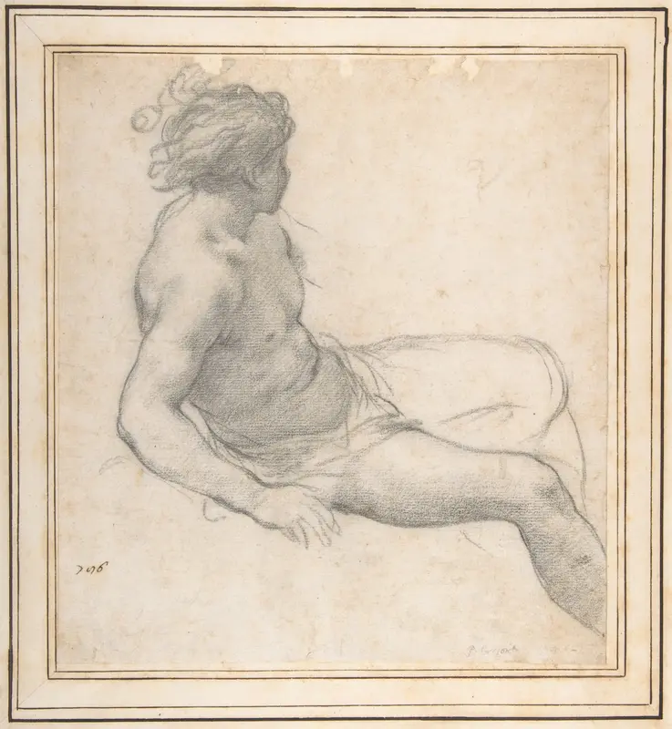 Study of a Seated Youth for the Age of Gold Wall Art by Pietro da Cortona (Pietro Berrettini) - High-Resolution Digital Print