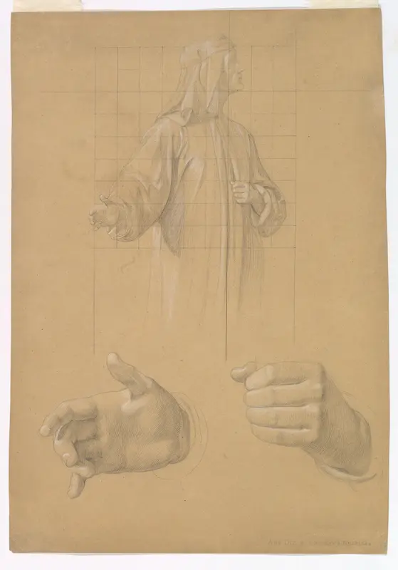 Study of a Standing Man with Headcloth and Two Studies of his Hands Wall Art by Wilhelm Schadow - High-Resolution Digital Print