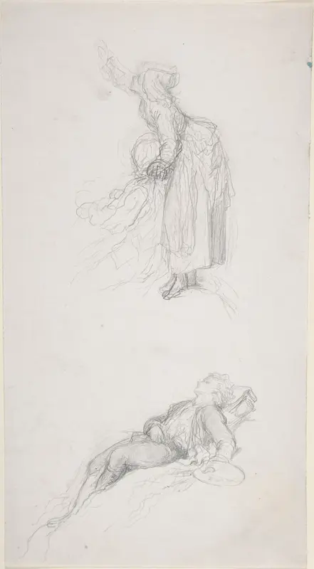 Study of a standing woman with a sitting man; study of a resting artist Wall Art by François-Claudius Compte-Calix - High-Resolution Digital Print