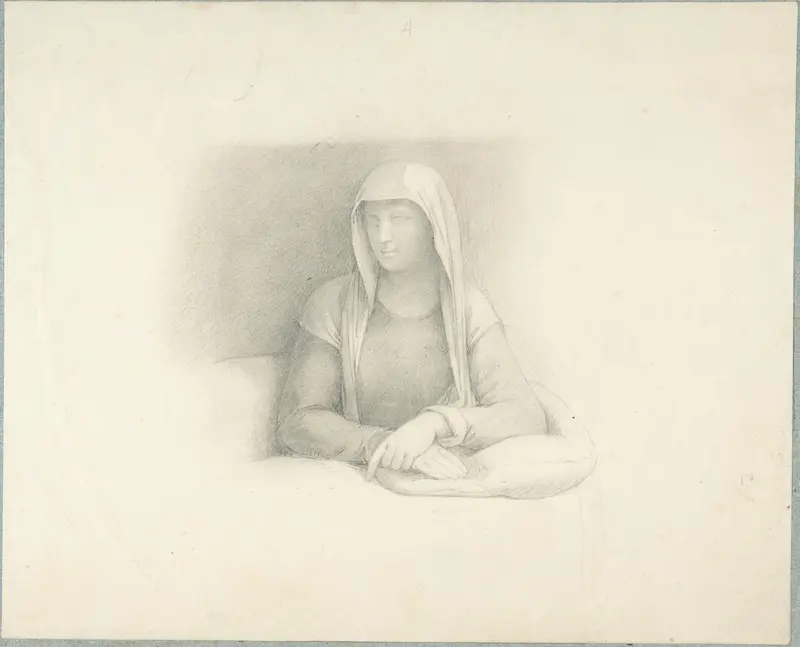Study of a Woman Leaning on a Cushion Wall Art by Anonymous, German, 19th century - High-Resolution Digital Print