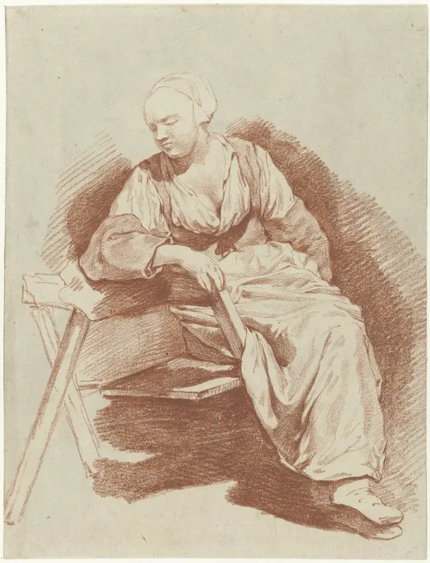 Study of a Woman Seated, Leaning on her Right Arm Wall Art by Cornelis Pietersz. Bega - High-Resolution Digital Print