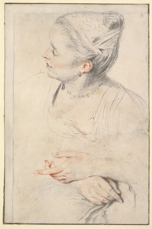 Study of a Woman's Head and Hands Wall Art by Antoine Watteau - High-Resolution Digital Print