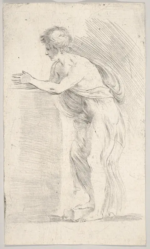 Study of a young man pressing his hands together, standing in profile facing left Wall Art by Stefano della Bella - High-Resolution Digital Print