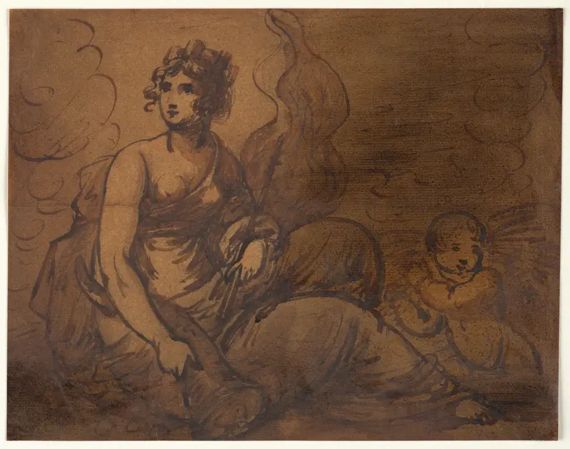 Study of an Allegorical Female Figure with an Attendant Putto Wall Art by England - High-Resolution Digital Print