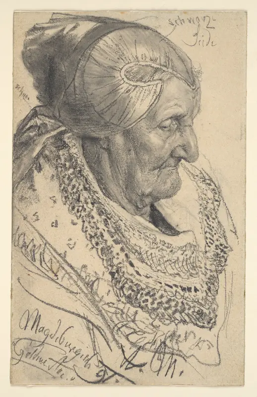 Study of an Old Woman from Magdeburg Wall Art by Adolph Menzel - High-Resolution Digital Print