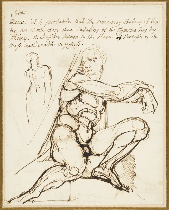 Study of Ignudo in Sistine Chapel, Rome (recto); Paraphrase of the Ignudo Seated to Upper Right of Prophet Jeremiah in Chapel, Rome (verso) Wall Art by Henry Fuseli - High-Resolution Digital Print