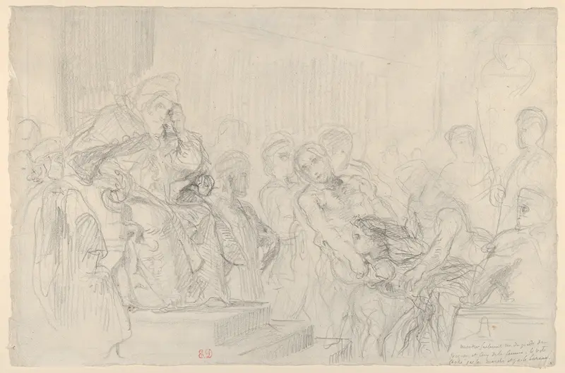 Study of Jacopo Brought before His Father, the Doge, for "The Two Foscari" Wall Art by Eugène Delacroix - High-Resolution Digital Print