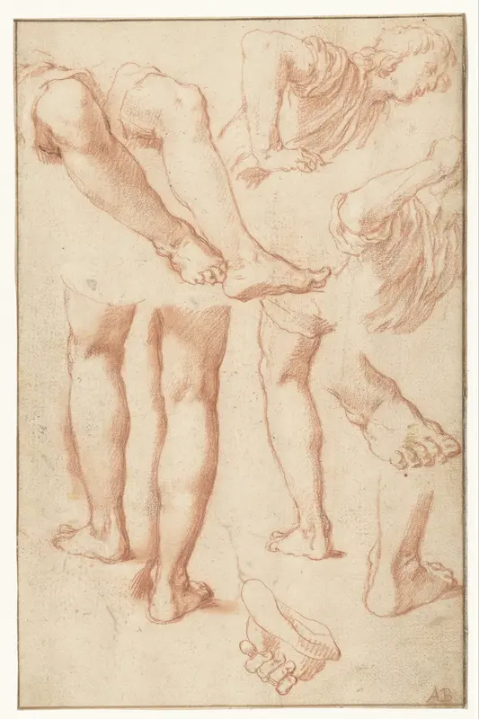 Study of legs, feet, and a young man leaning Wall Art by Abraham Bloemaert - High-Resolution Digital Print