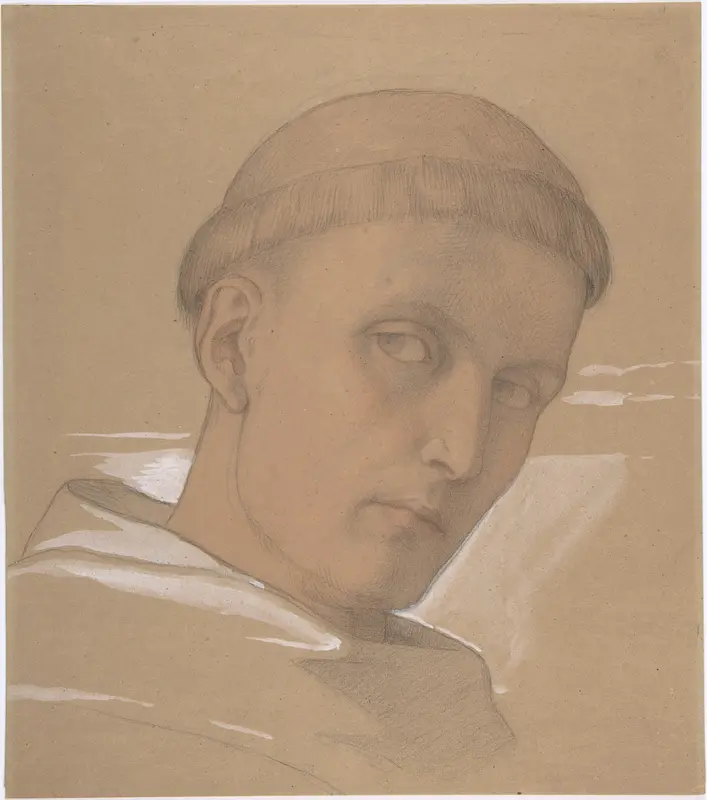 Study of the Head of St. Augustine, for the painting of the Madonna and Child with Saint Augustine and Bonifacius (1846) Wall Art by Eduard Jakob von Steinle - High-Resolution Digital Print