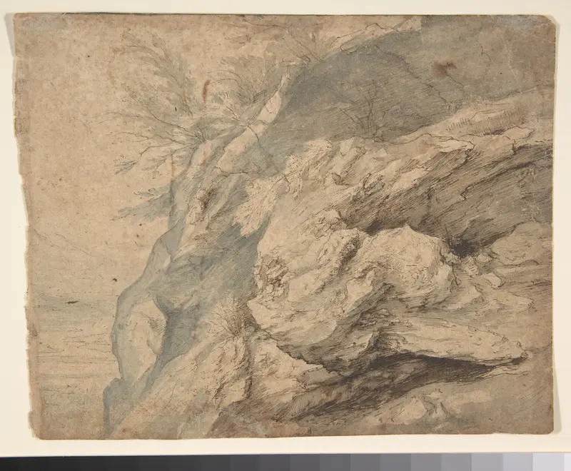 Study of the Side of a Rocky Cliff; Verso: Dam on a Mountain Stream Wall Art by Paulus Willemsz. van Vianen - High-Resolution Digital Print