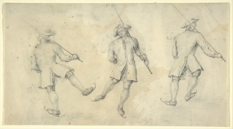 Study of Three Figures Skating Wall Art by Anonymous, Dutch, 18th century - High-Resolution Digital Print