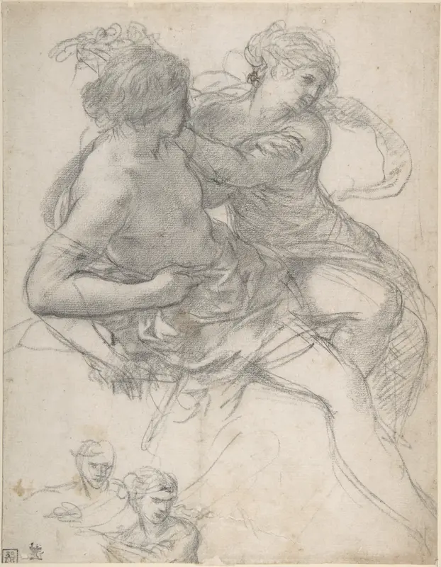 Study of Two Figures for the Age of Gold Wall Art by Pietro da Cortona (Pietro Berrettini) - High-Resolution Digital Print