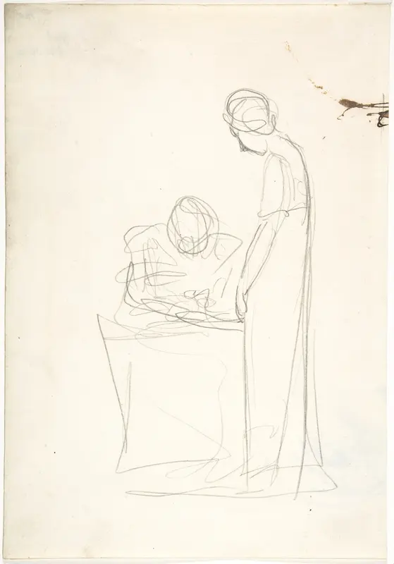 Study of two figures: one seated, the other standing (recto). Study of a head looking upwards (verso) Wall Art by George Romney - High-Resolution Digital Print