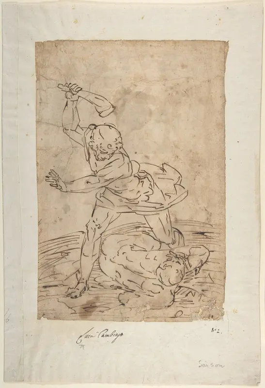 Study of Two Male Figures Fighting Wall Art by Luca Cambiaso - High-Resolution Digital Print