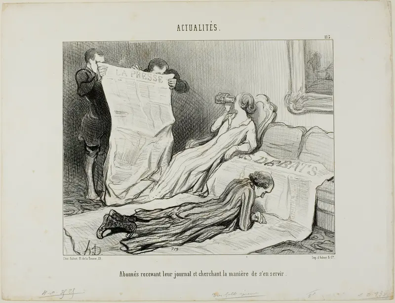 Subscribers Tyring to Cope with Their Paper, plate 115 from Actualités