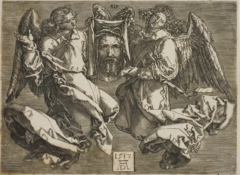 Sudarium Displayed by Two Angels Wall Art by Hieronymous Wierix - High-Resolution Digital Print