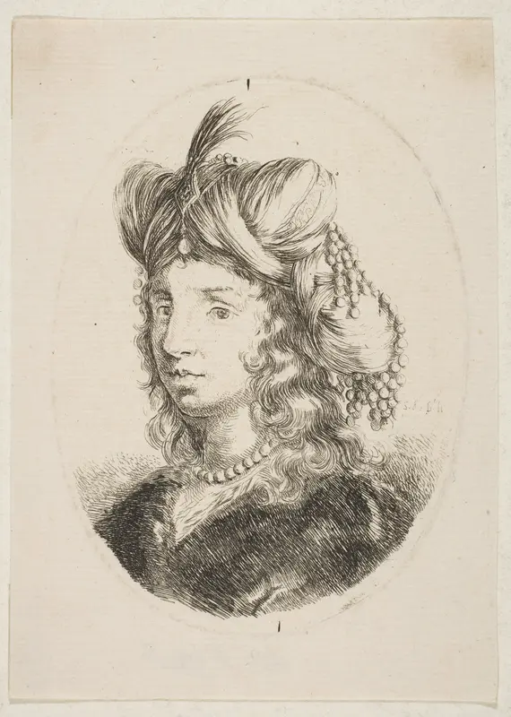 Sultana wearing a pearl necklace and a turban, from 'Several heads in the Persian style' (Plusieurs têtes coiffées à la persienne) Wall Art by Stefano della Bella - High-Resolution Digital Print