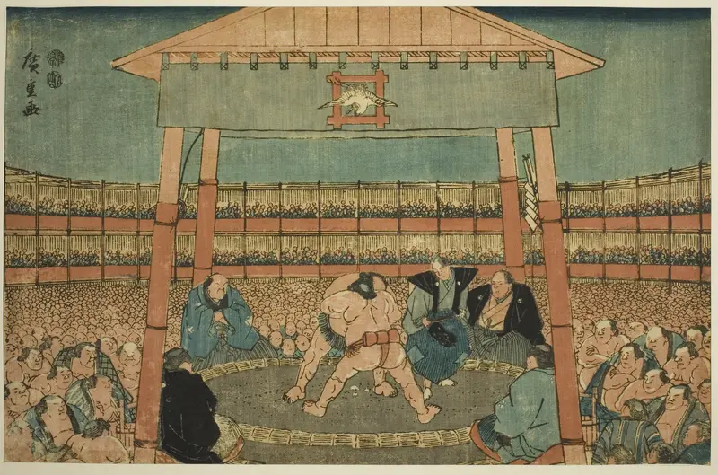 Sumo Match in the Precints of the Ekoin Temple (Ekoin keidai sumo no zu), from the series "Ryogoku in the Eastern Capital (Toto Ryogoku)"