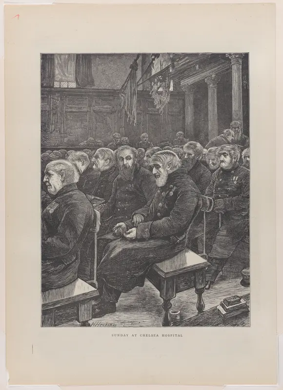 Sunday at Chelsea Hospital, from "The Graphic," vol. 3 Wall Art by Sir Hubert von Herkomer - High-Resolution Digital Print