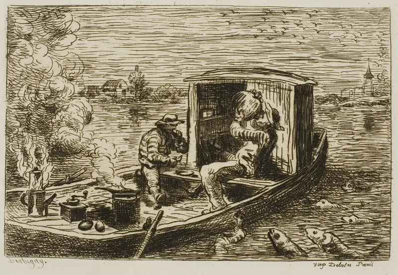 Swallowing (Meal on the Boat) Wall Art by Charles François Daubigny - High-Resolution Digital Print