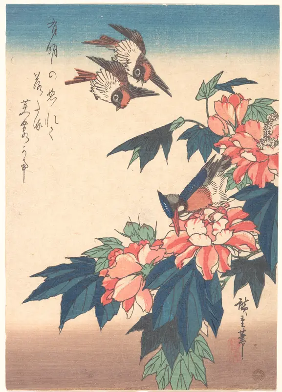 Swallows and Kingfisher with Rose Mallows