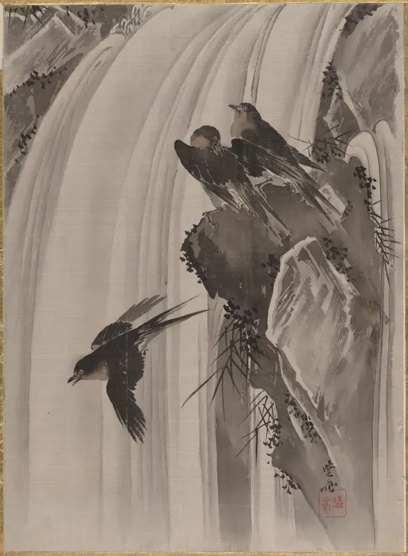 Swallows by a Waterfall Wall Art by Kawanabe Kyōsai 河鍋暁斎 - High-Resolution Digital Print
