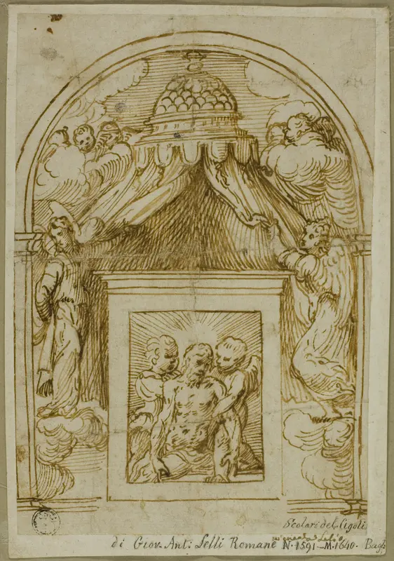 Tabernacle with Man of Sorrows Wall Art by Workshop of Domenico Campagnola - High-Resolution Digital Print