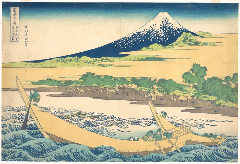 Tago Bay near Ejiri on the Tōkaidō (Tōkaidō Ejiri Tago no ura ryaku zu), from the series Thirty-six Views of Mount Fuji (Fugaku sanjūrokkei)