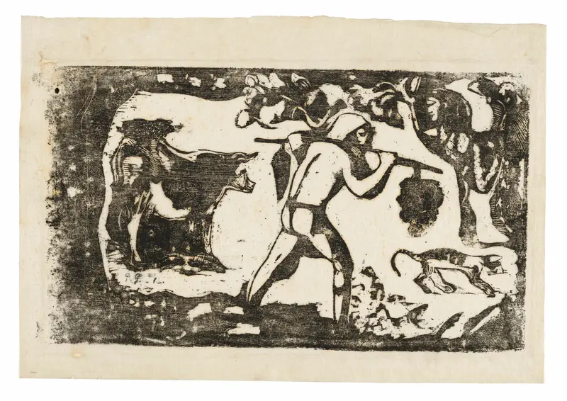 Tahitian Carrying Bananas, from the Suite of Late Wood-Block Prints