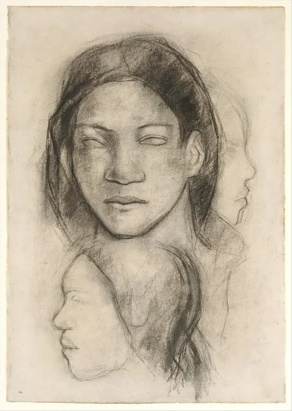 Tahitian Faces (Frontal View and Profiles) Wall Art by Paul Gauguin - High-Resolution Digital Print