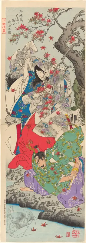 Taira Koremochi Conquering the Devil Woman on Mount Togakushi (Taira no Koremochi Togakushiyama kijo taiji no zu) Wall Art by Tsukioka Yoshitoshi - High-Resolution Digital Print