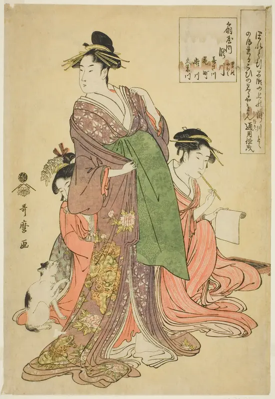 Takigawa of the Ogiya (Ogiya uchi Takigawa, Onami, Menami, Kisagawa, Hanamichi, Himekawa, Kumegawa) Wall Art by Kitagawa Utamaro - High-Resolution Digital Print
