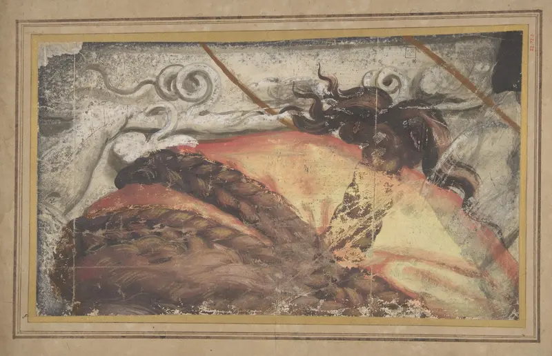 Tapestry Cartoon Fragment: The Top of Woman's Head with Hair Braided over a Cloth Headdress Wall Art by Raphael (Raffaello Sanzio or Santi) - High-Resolution Digital Print