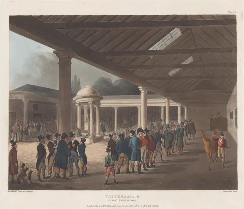 Tattersall's, Horse Repository, Hyde Park Corner Wall Art by Thomas Rowlandson - High-Resolution Digital Print