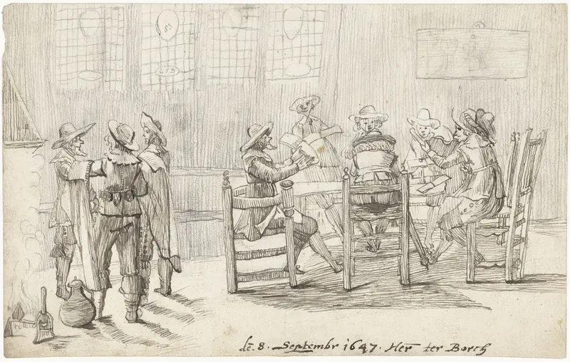 Taveerne met mannen zingend rond een tafel Wall Art by Unknown - High-Resolution Digital Print