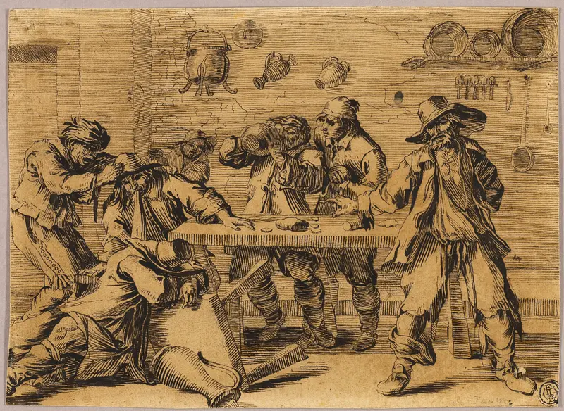 Tavern Scene with Carousing Men Wall Art by Jean Le Pautre - High-Resolution Digital Print