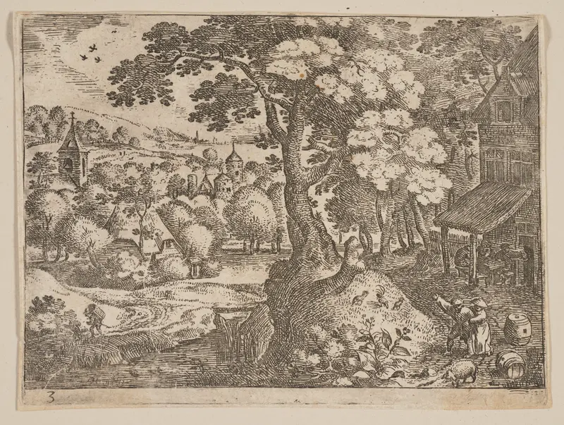 Tavern to Right of a Path, from Landscapes Wall Art by Jacob Savery, I - High-Resolution Digital Print
