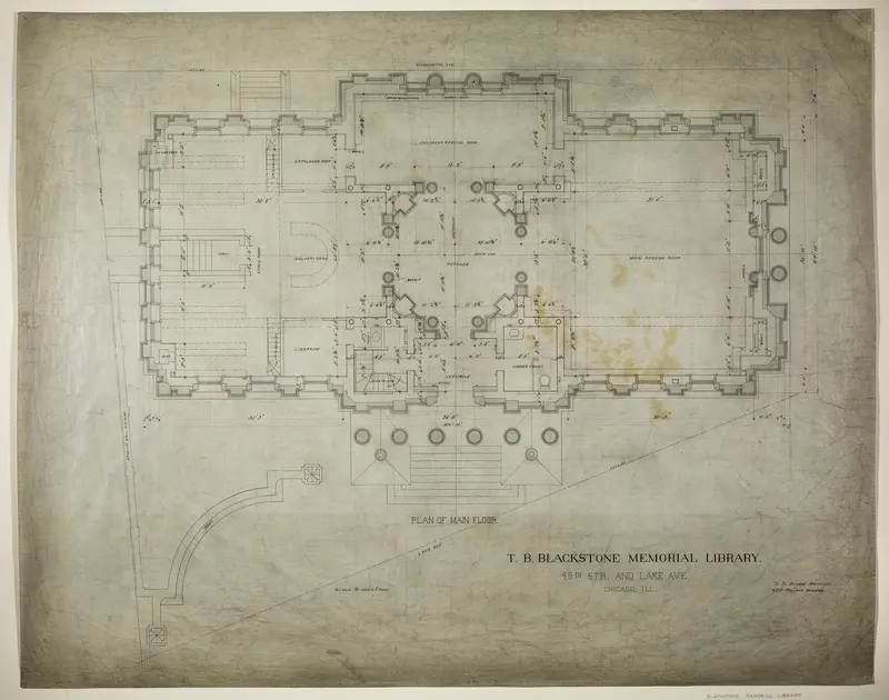 T.B. Blackstone Memorial Library, Chicago, Illinois, Main Floor Plan Wall Art by Solon Spencer Beman - High-Resolution Digital Print