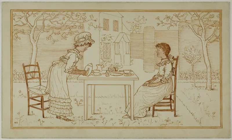 Tea Party for Two Outside Wall Art by Kate Greenaway - High-Resolution Digital Print