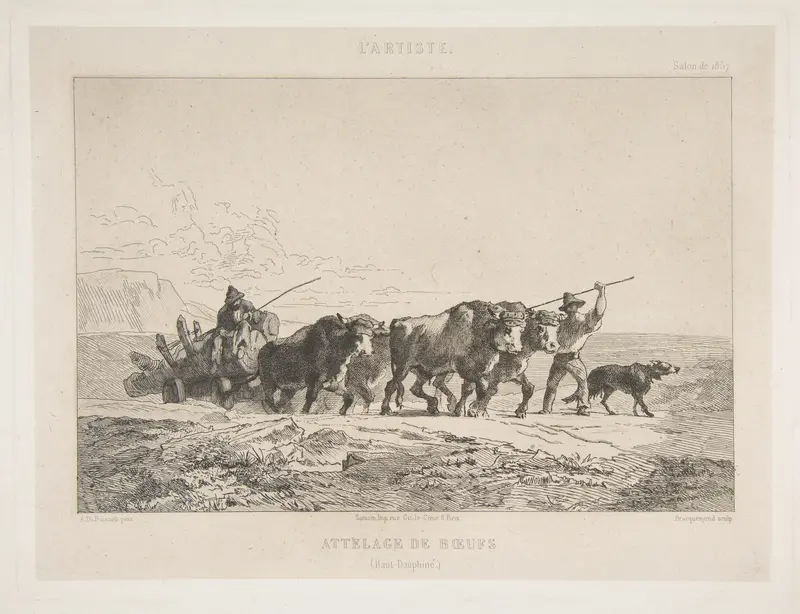 Team of Cattle (Haut-Dauphiné), from "L'Artiste" Wall Art by Félix Bracquemond - High-Resolution Digital Print