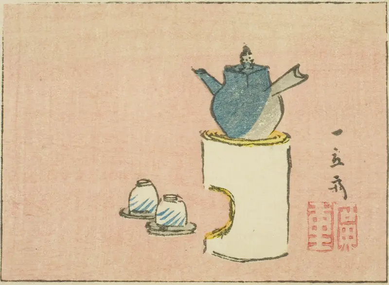 Teapot and cups, section of a sheet from a series of untitled harimaze prints