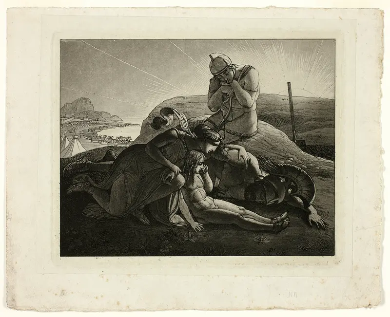 Tecmessa, Her Son and Teucer Lamenting the Dead Ajax Wall Art by Carl Russ - High-Resolution Digital Print